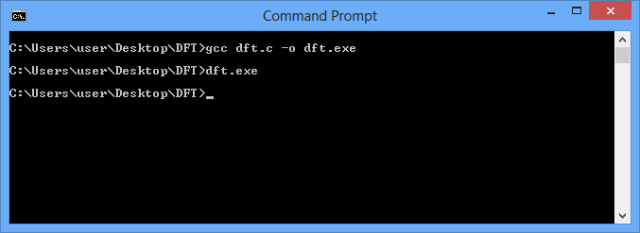 Compiling and running dft.c in the console