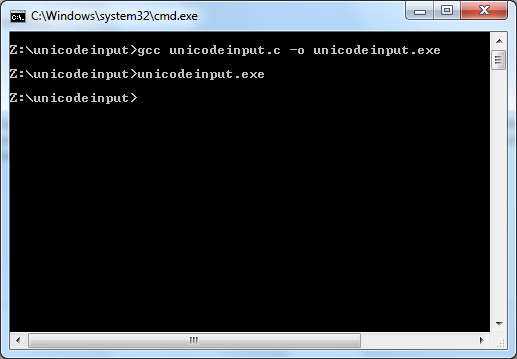 Compiling and running my unicode input example program in a command window